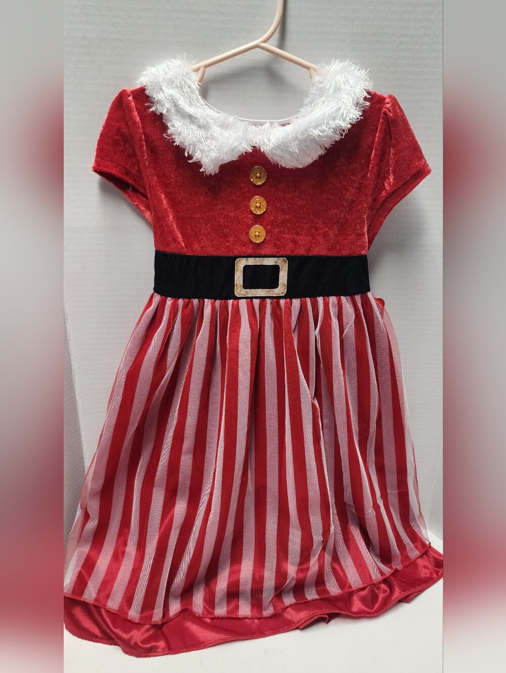 Girls Size XS (4/5) Red Black White Christmas Santa Claus Holiday Dress AME New